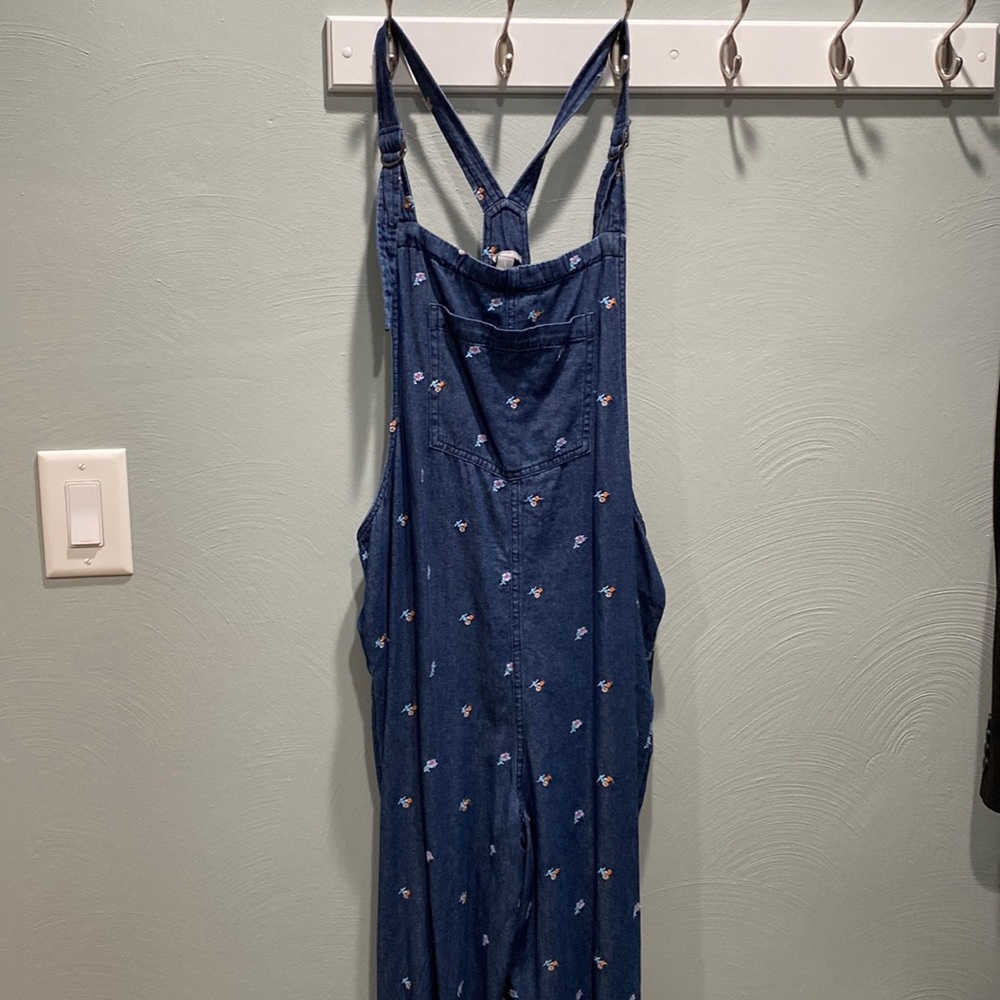 Aerie Denim Overalls with Embroidery Detail